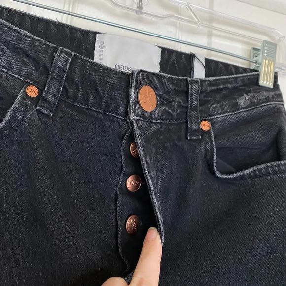 NWOT ONE TEASPOON Trucker Jeans Black Mid Rise Button Fly Size 23 Distressed - Picture 5 of 9